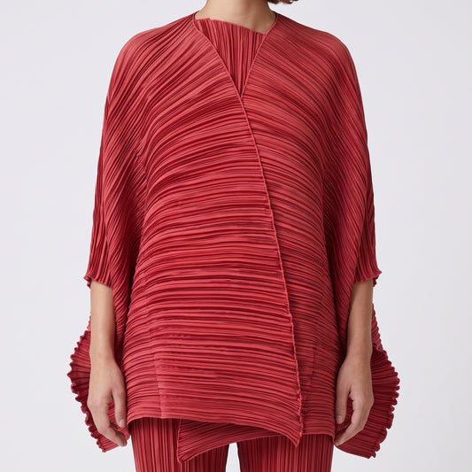 Pleated Deep Red Wrap Top