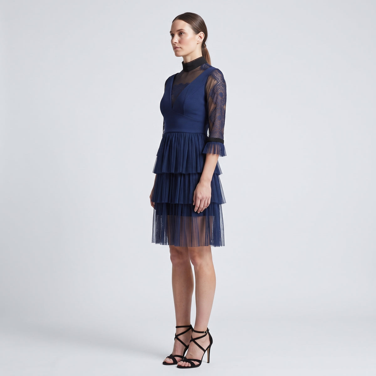 Navy Tiered Lace Cocktail Dress