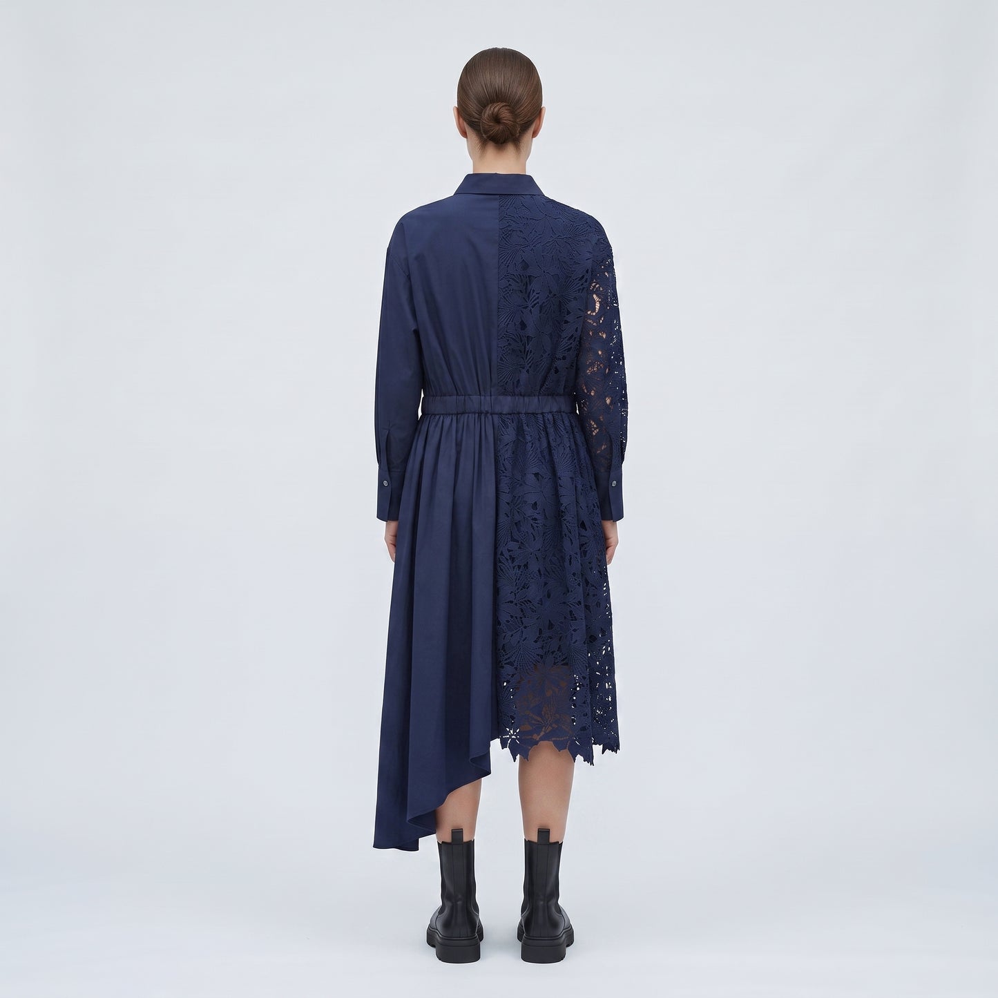 Asymmetric Lace Panel Shirt Dress