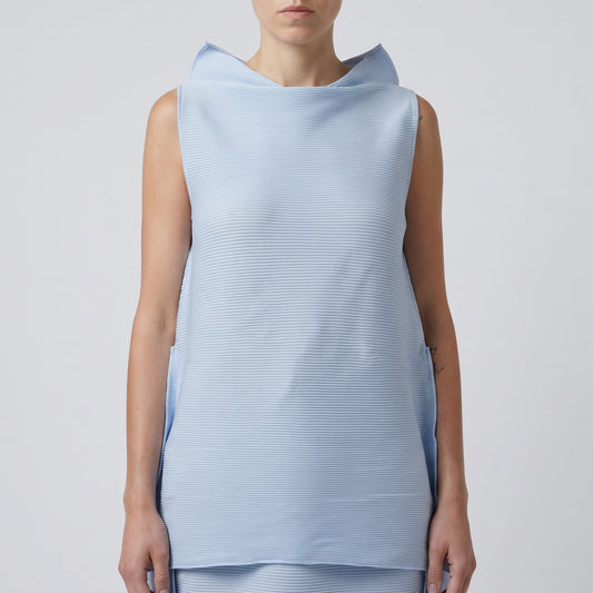 Pleated Sleeveless Mock Neck Top
