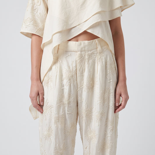 Embroidered Floral Tailored Trousers