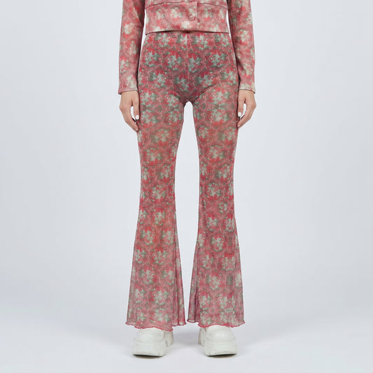 Floral Pattern Flared Trousers