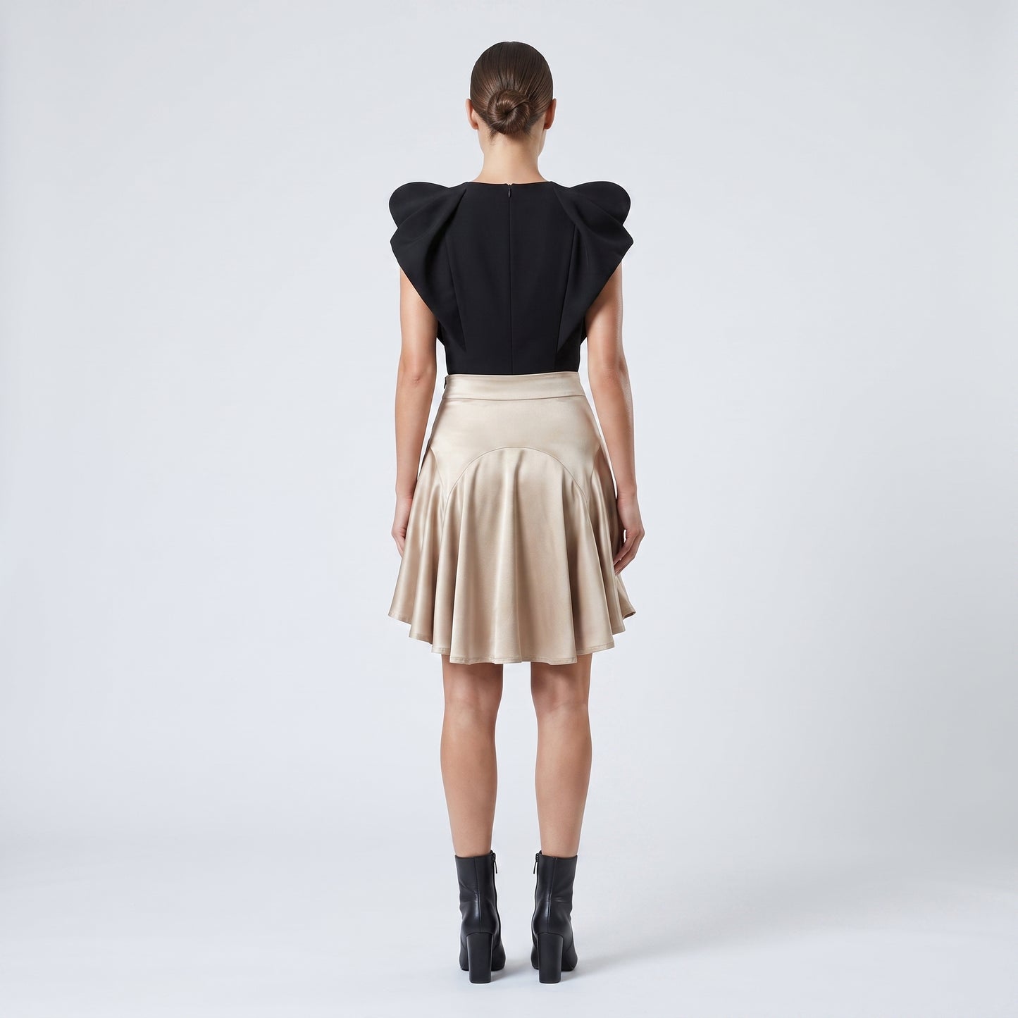 Champagne Satin Flared Skirt