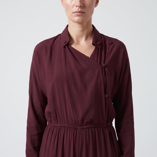 Burgundy Buttoned Silk Jumpsuit