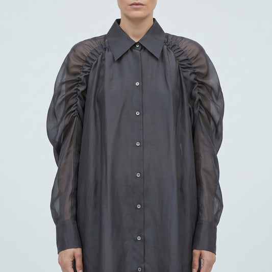 Sheer Gathered Sleeve Tunic Shirt