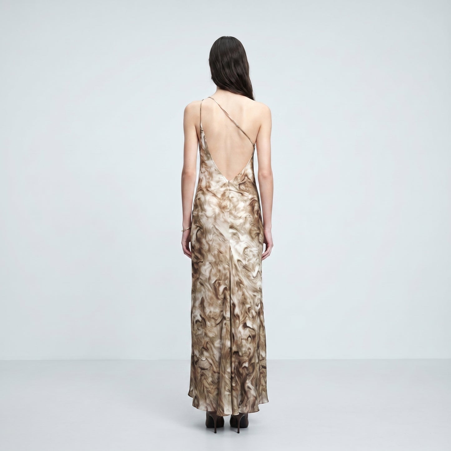 Asymmetric Marble Print Slip Dress