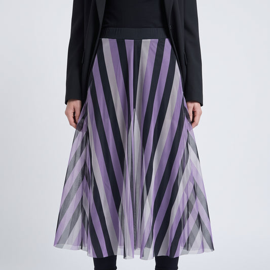Striped Mesh Layered Skirt