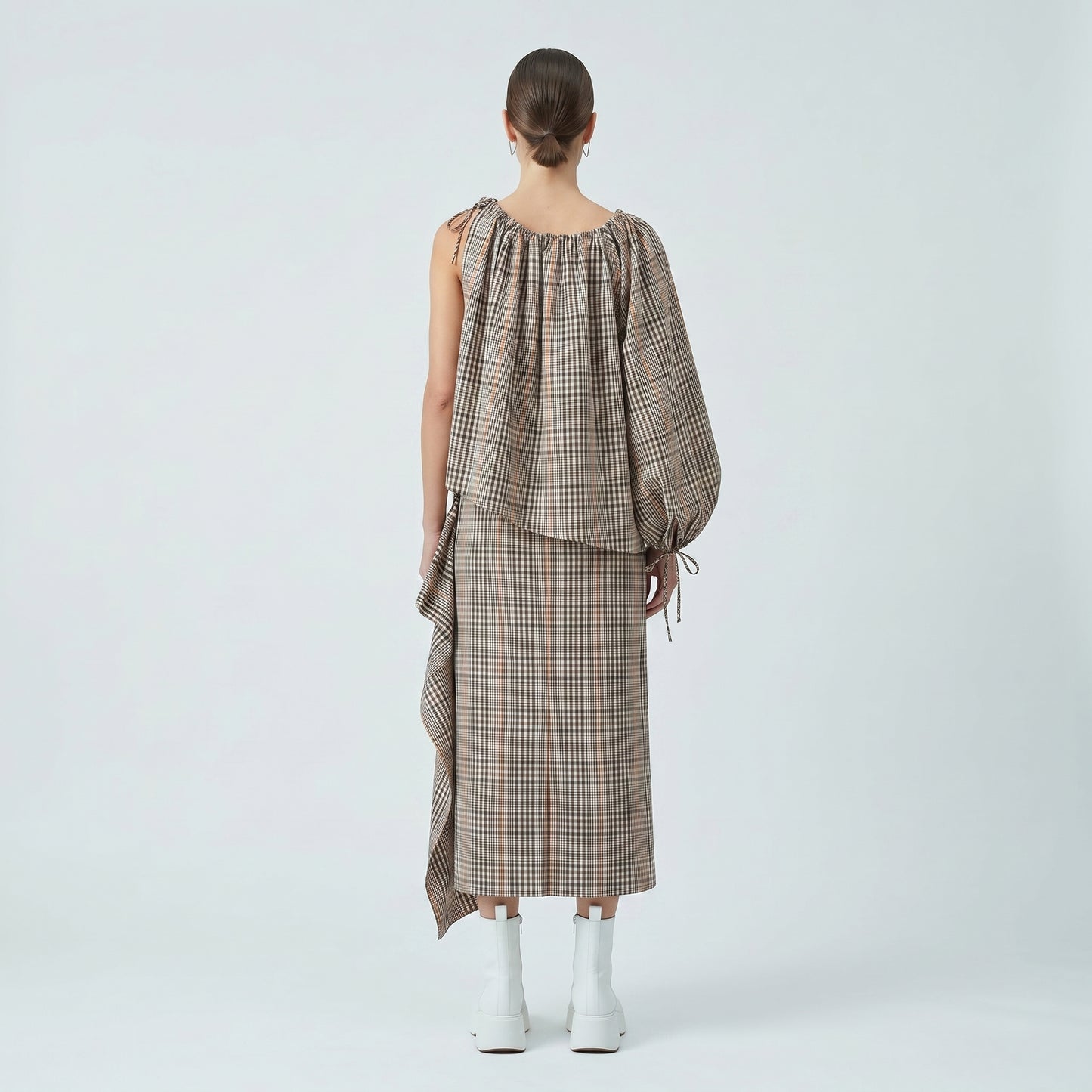 Asymmetric One Shoulder Plaid Top