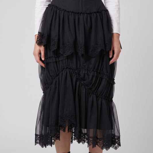 Tiered Tulle Lace Midi Skirt