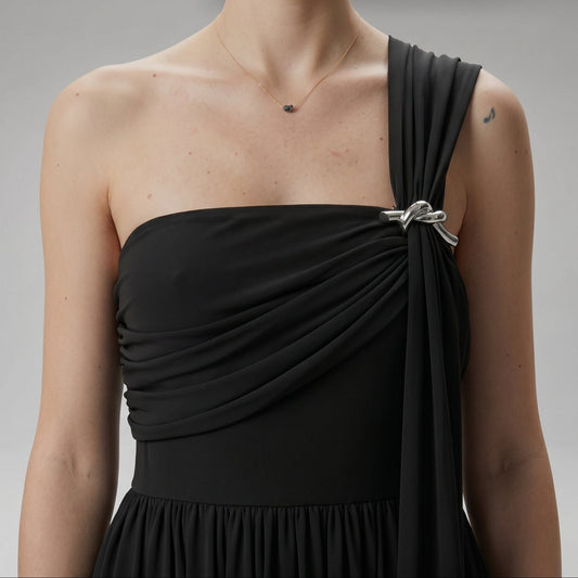 One-Shoulder Draped Evening Dress