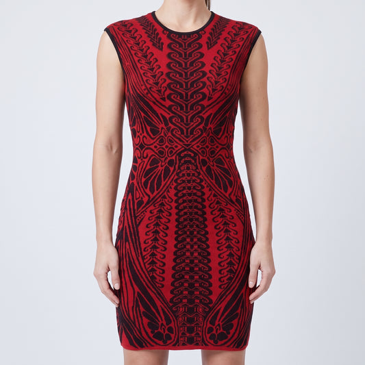 Red Black Patterned Knit Dress