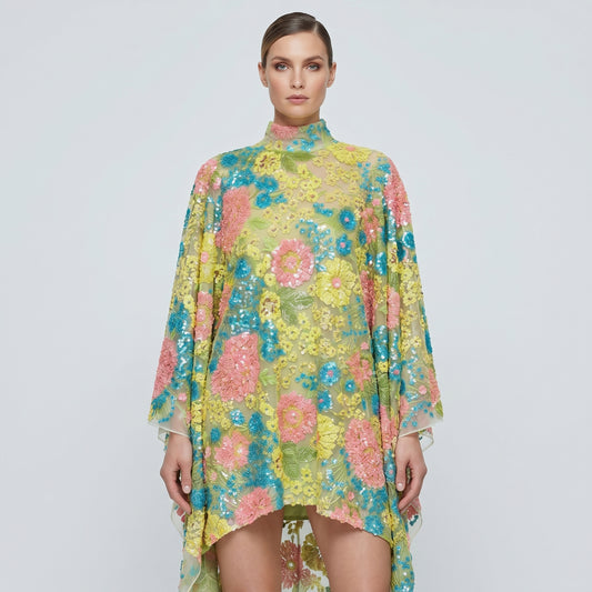 Floral Sequined Cape Top
