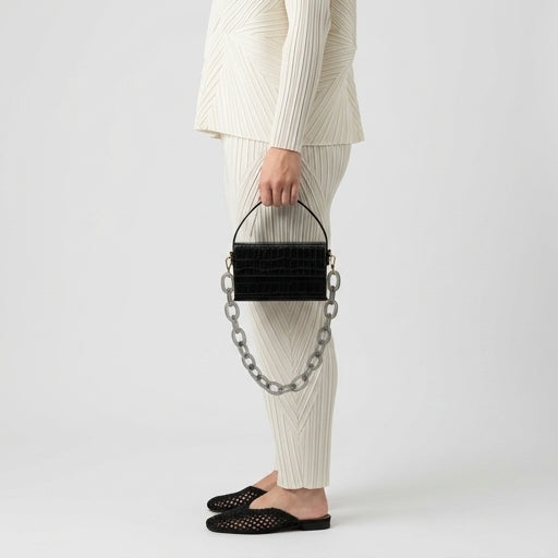 Structured Croc-Effect Box Bag