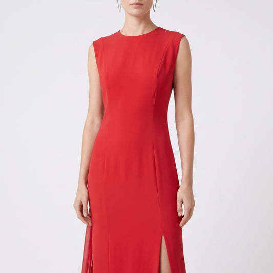 Sleeveless Red Midi Column Dress