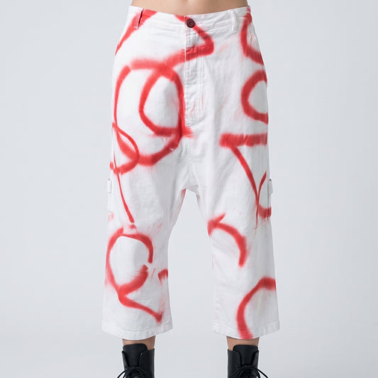 Spray Paint Drop Crotch Trousers