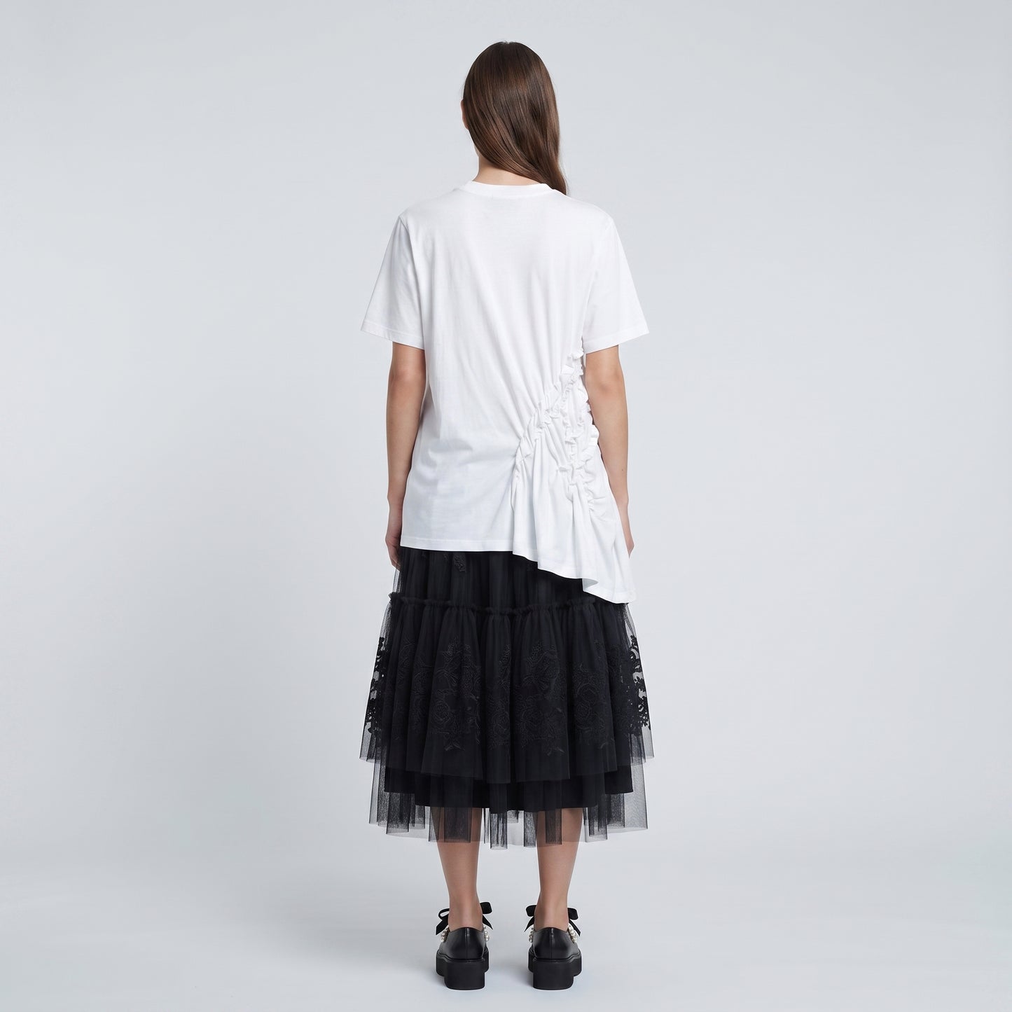 Ruched Embellished Cotton Tee