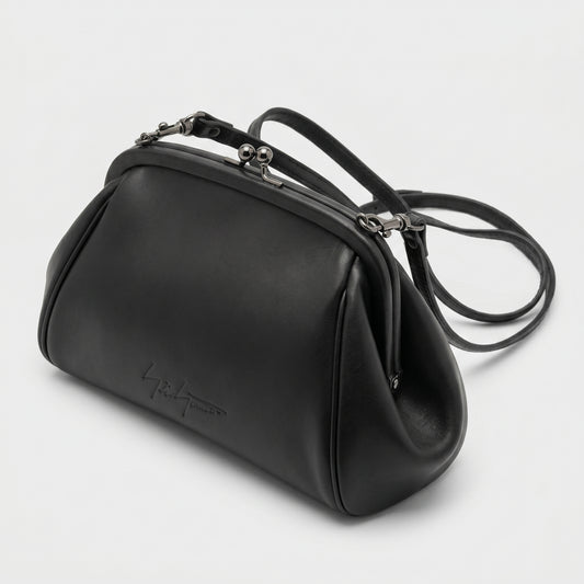 Minimalist Black Leather Clasp Bag