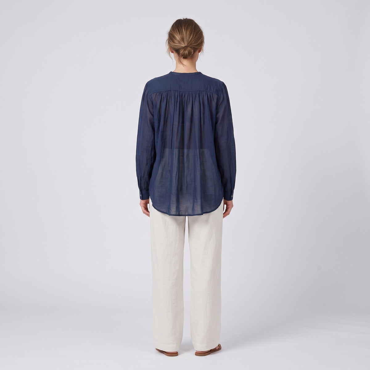 Elegant Navy Button-Down Blouse