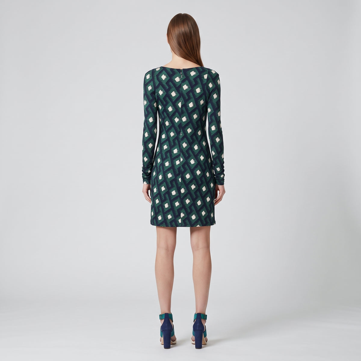 Geometric Print Ruched Mini Dress