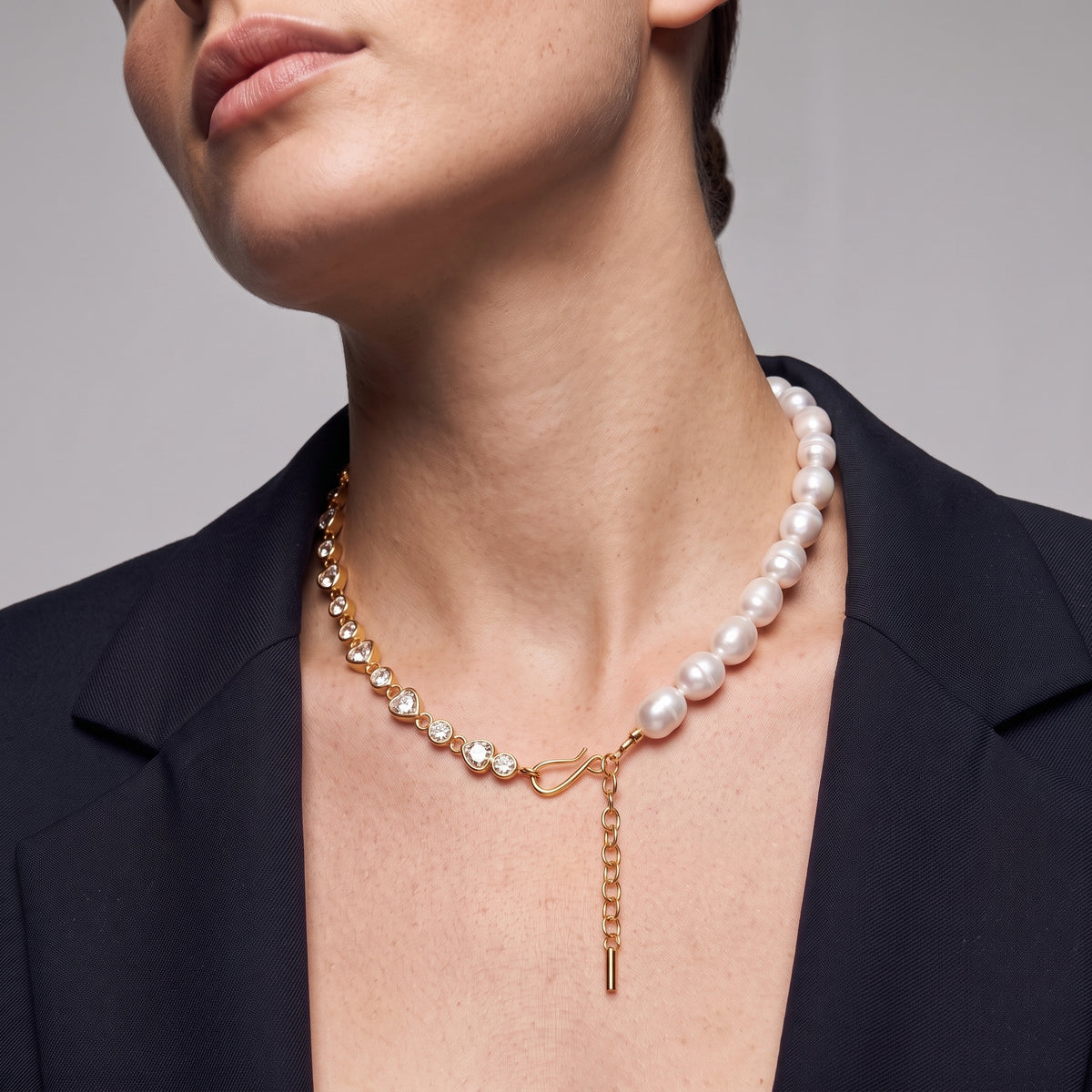 Pearl and Crystal Split Necklace