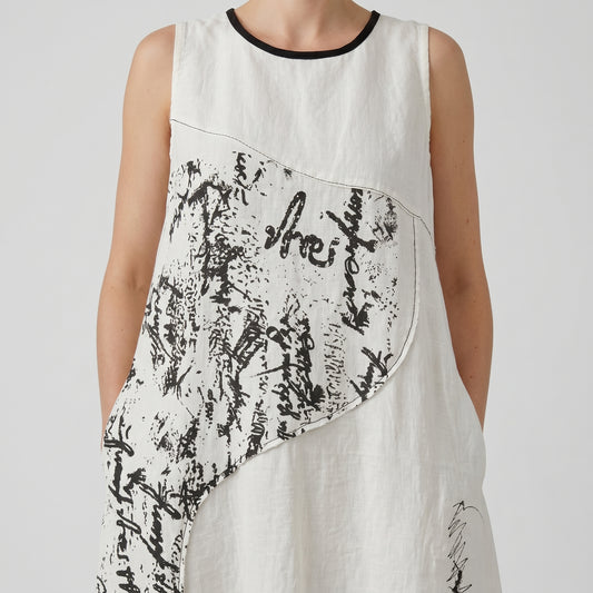 Abstract Print Linen Shift Dress