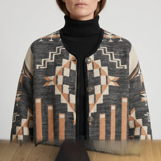 Geometric Patterned Knit Coat