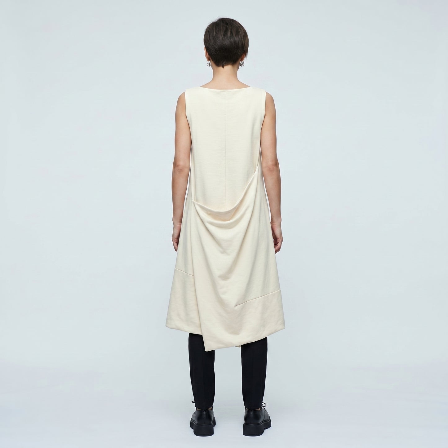 Asymmetric Sleeveless Cream Dress