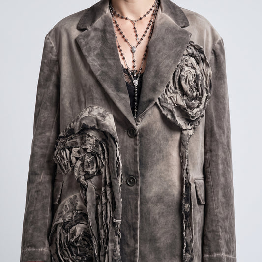 Distressed Floral Appliqué Blazer