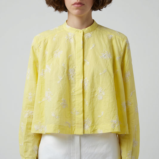 Embroidered Yellow Cropped Shirt