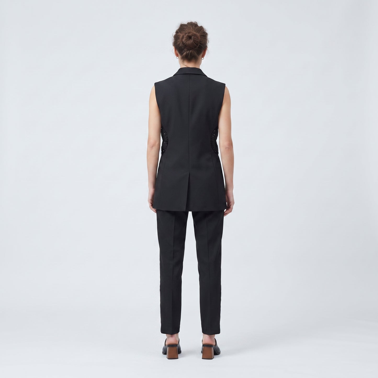 Tailored Lace-Paneled Black Vest