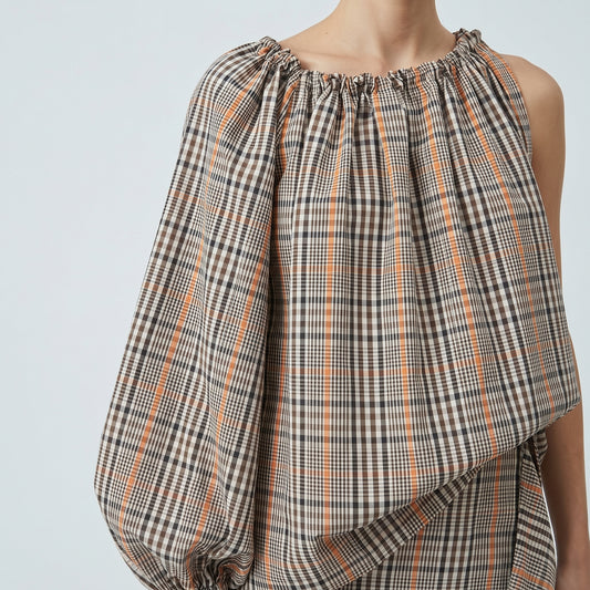Asymmetric One Shoulder Plaid Top