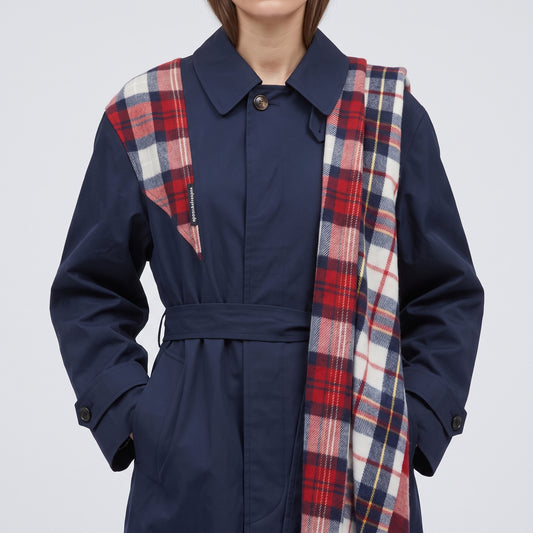 Plaid Accent Navy Trench Coat