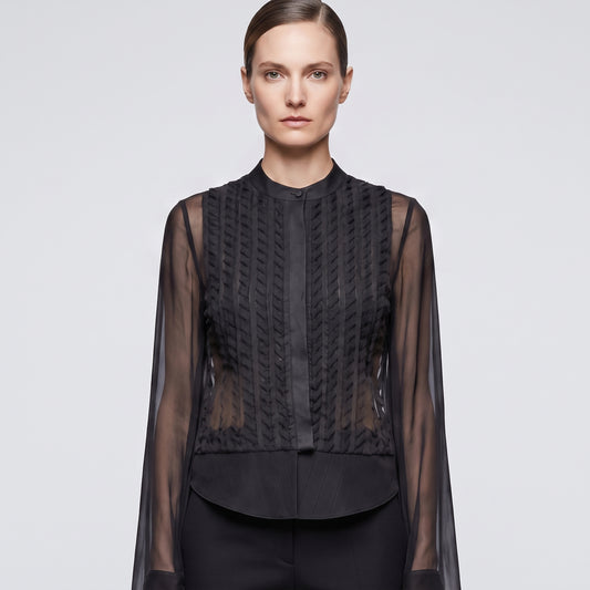 Textured Sheer Sleeve Blouse