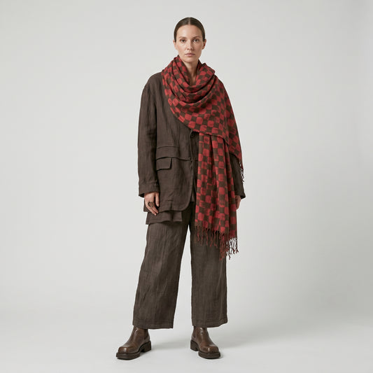 Checkered Fringed Blanket Shawl