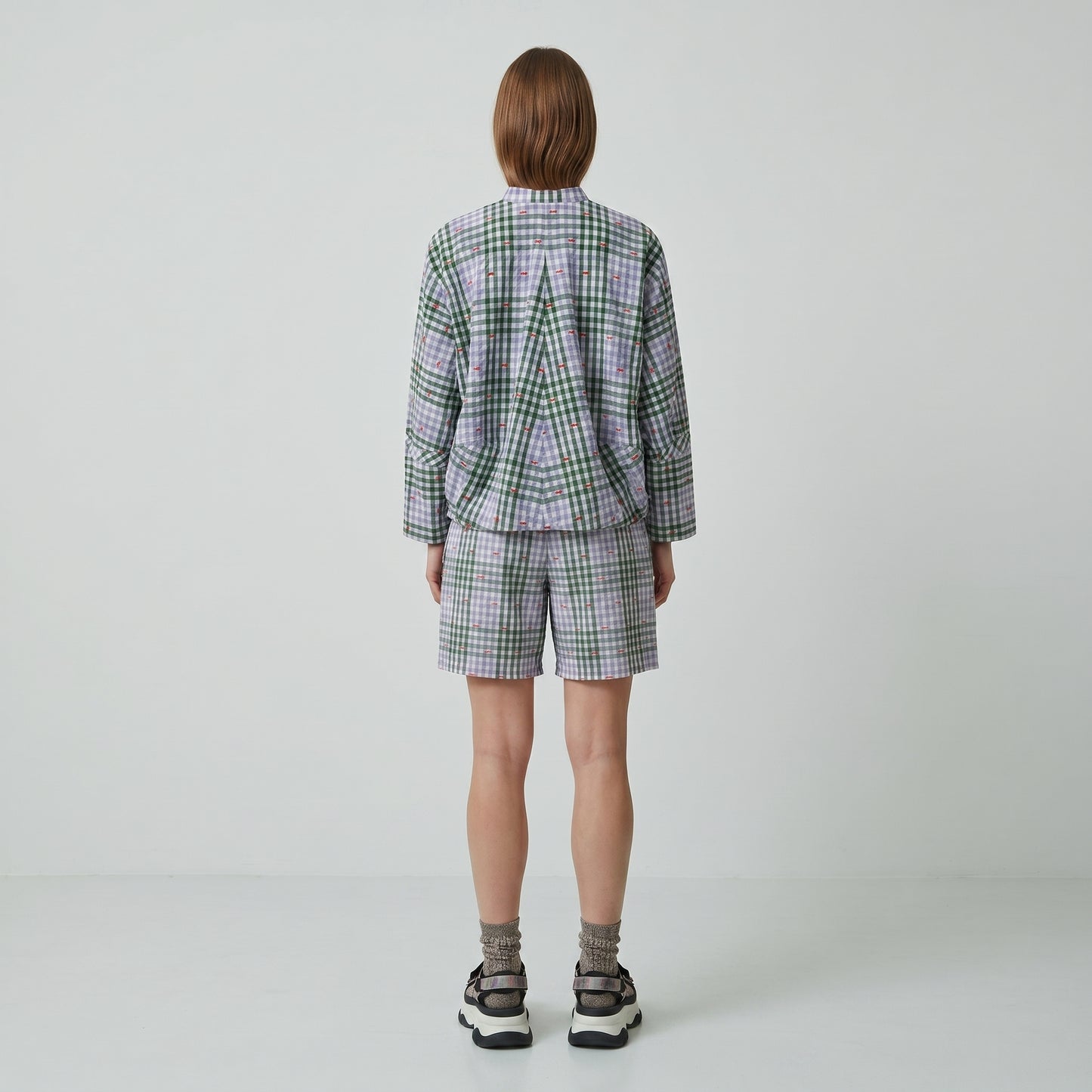 Checked Checkered Drawstring Blouse
