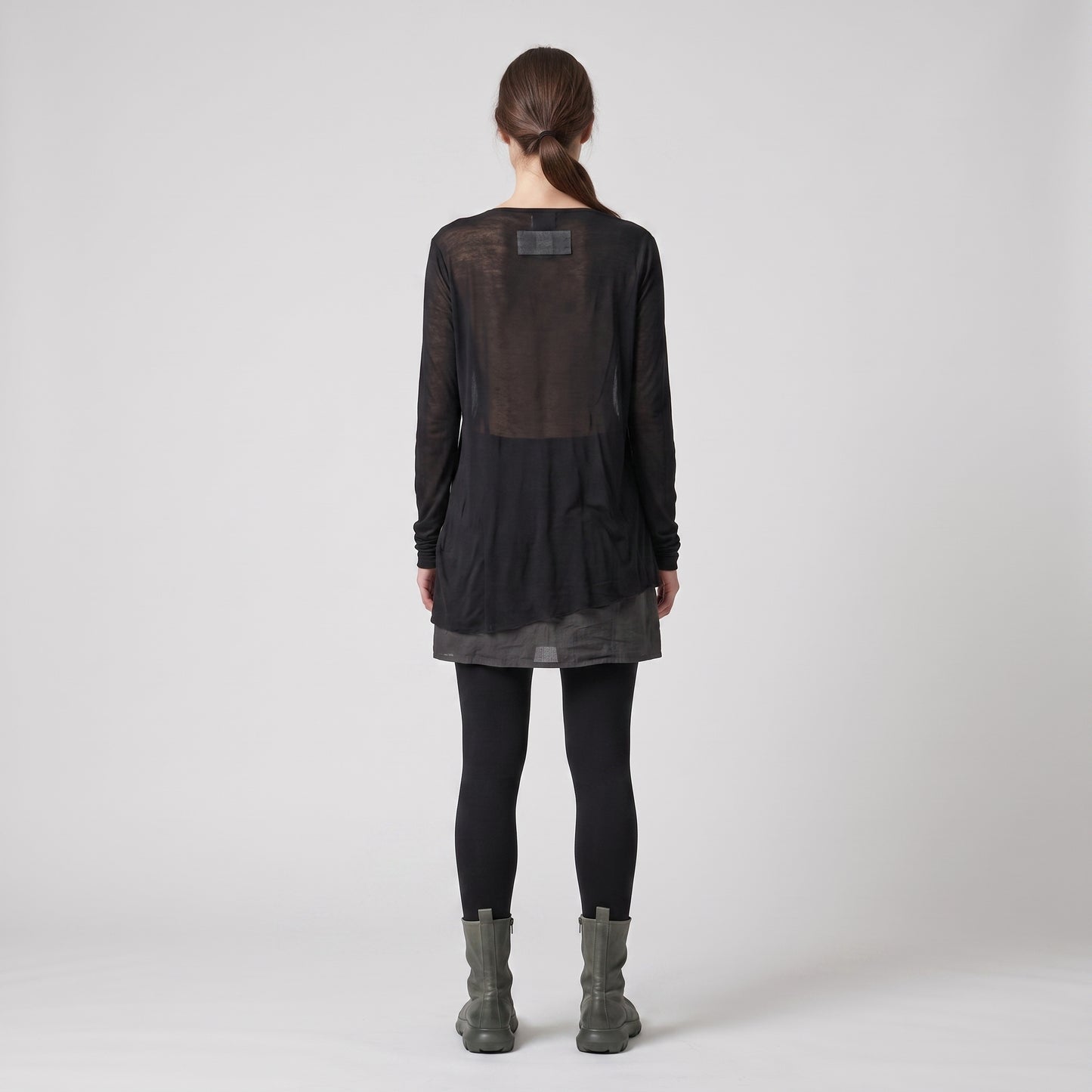 Draped Black Asymmetric Long-Sleeve Top