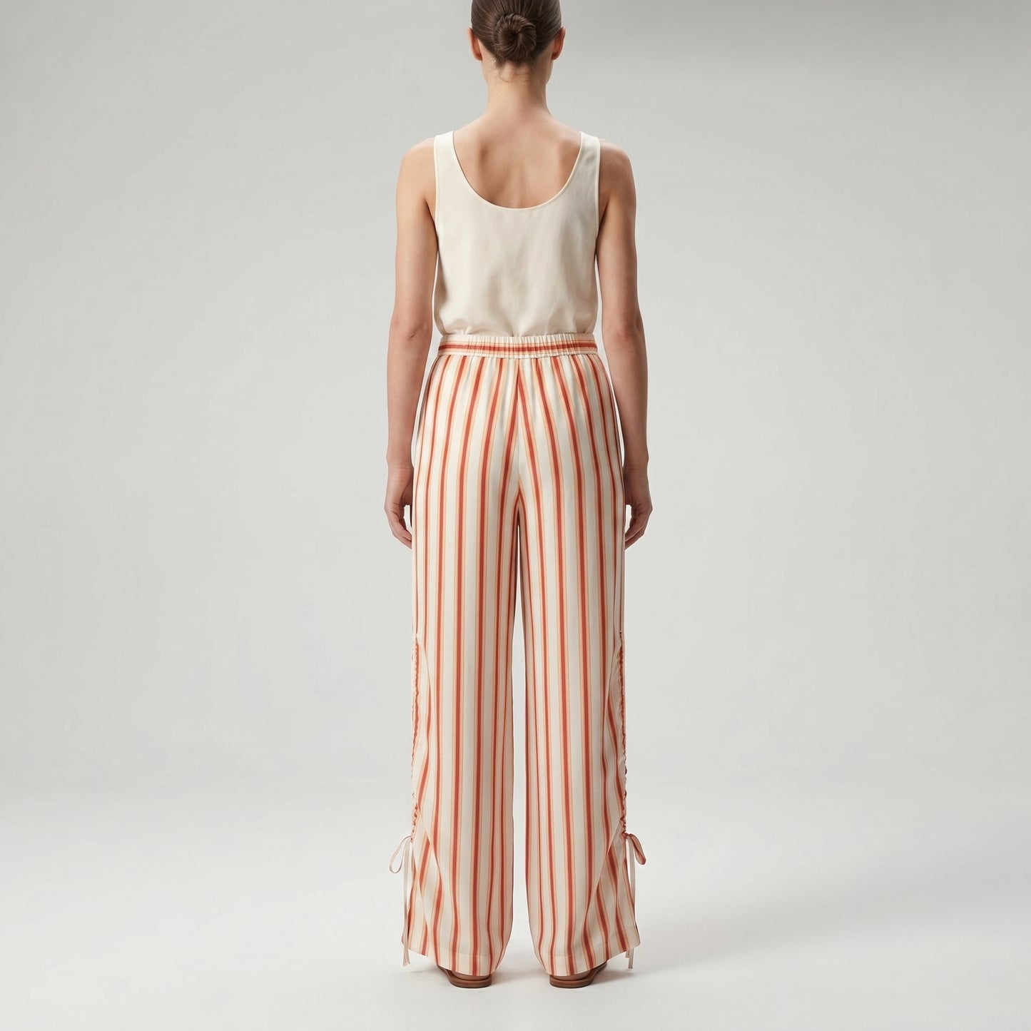 Striped Wide-Leg Drawstring Trousers