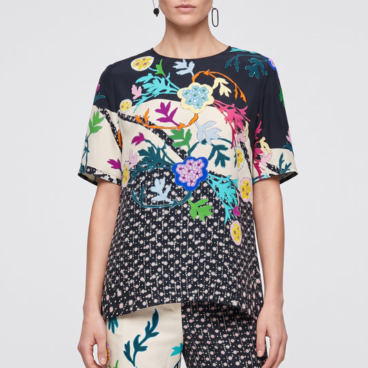 Floral Embroidered Crepe Top