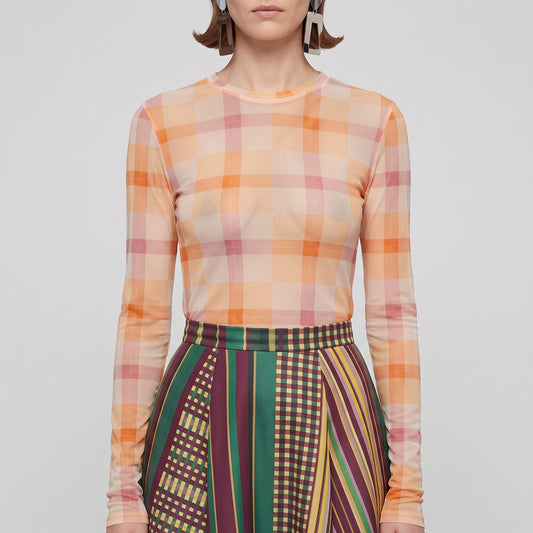 Plaid Sheer Long Sleeve Top