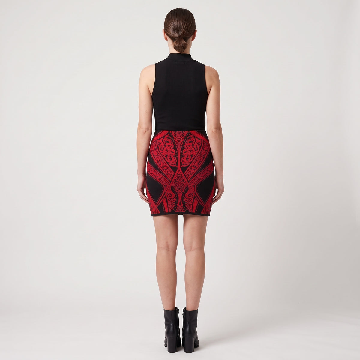 Red and Black Jacquard Skirt
