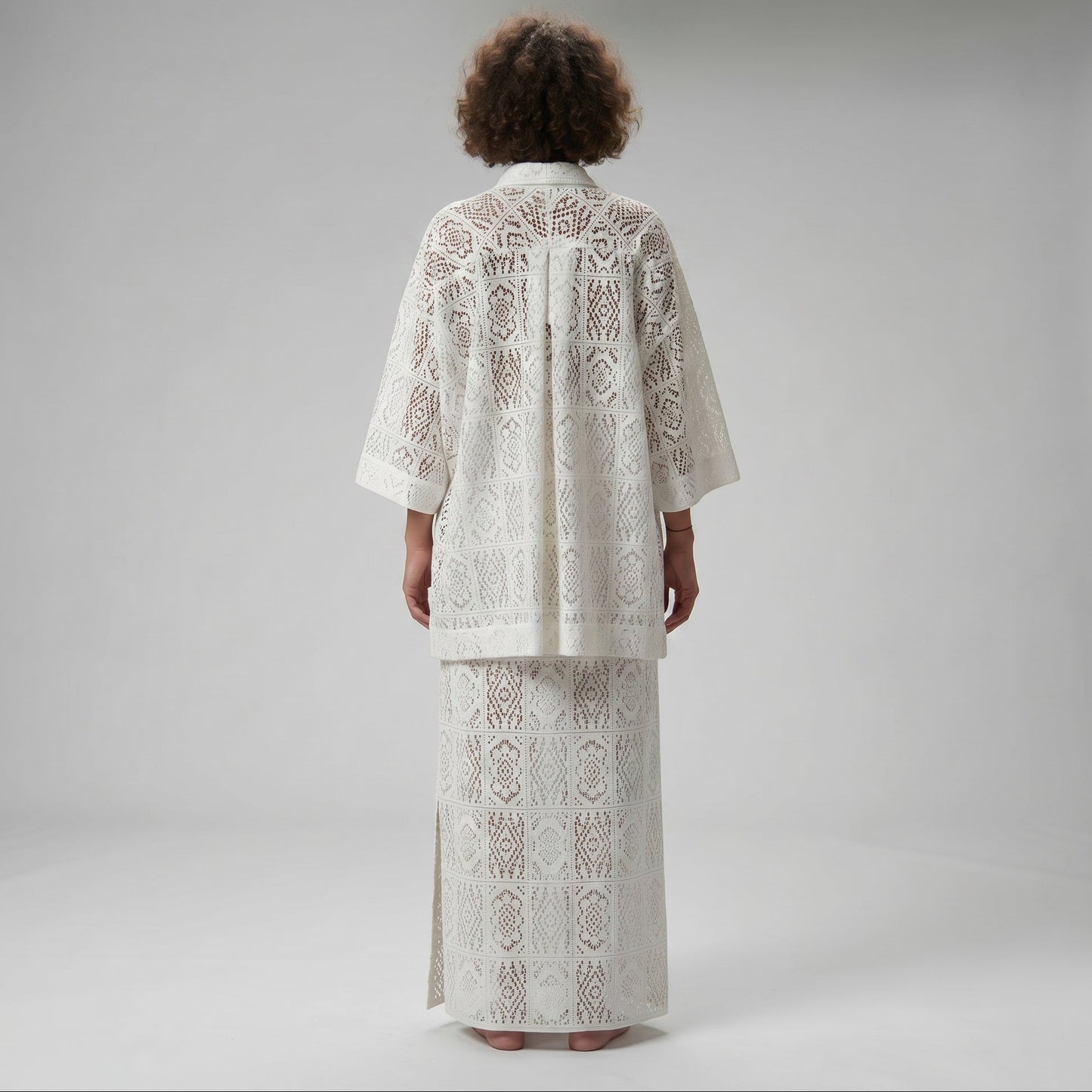 Elegant White Crochet Shirt Jacket