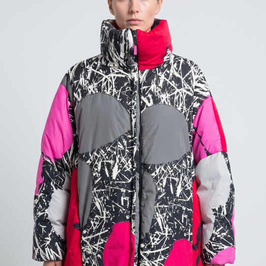 Abstract Floral Print Puffer Jacket