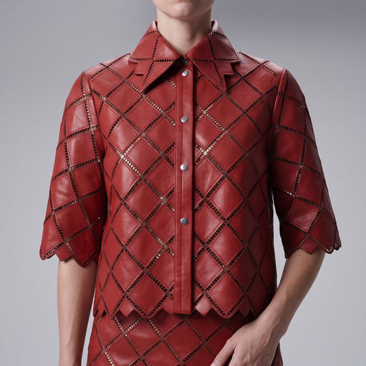 Red Laser-Cut Leather Jacket