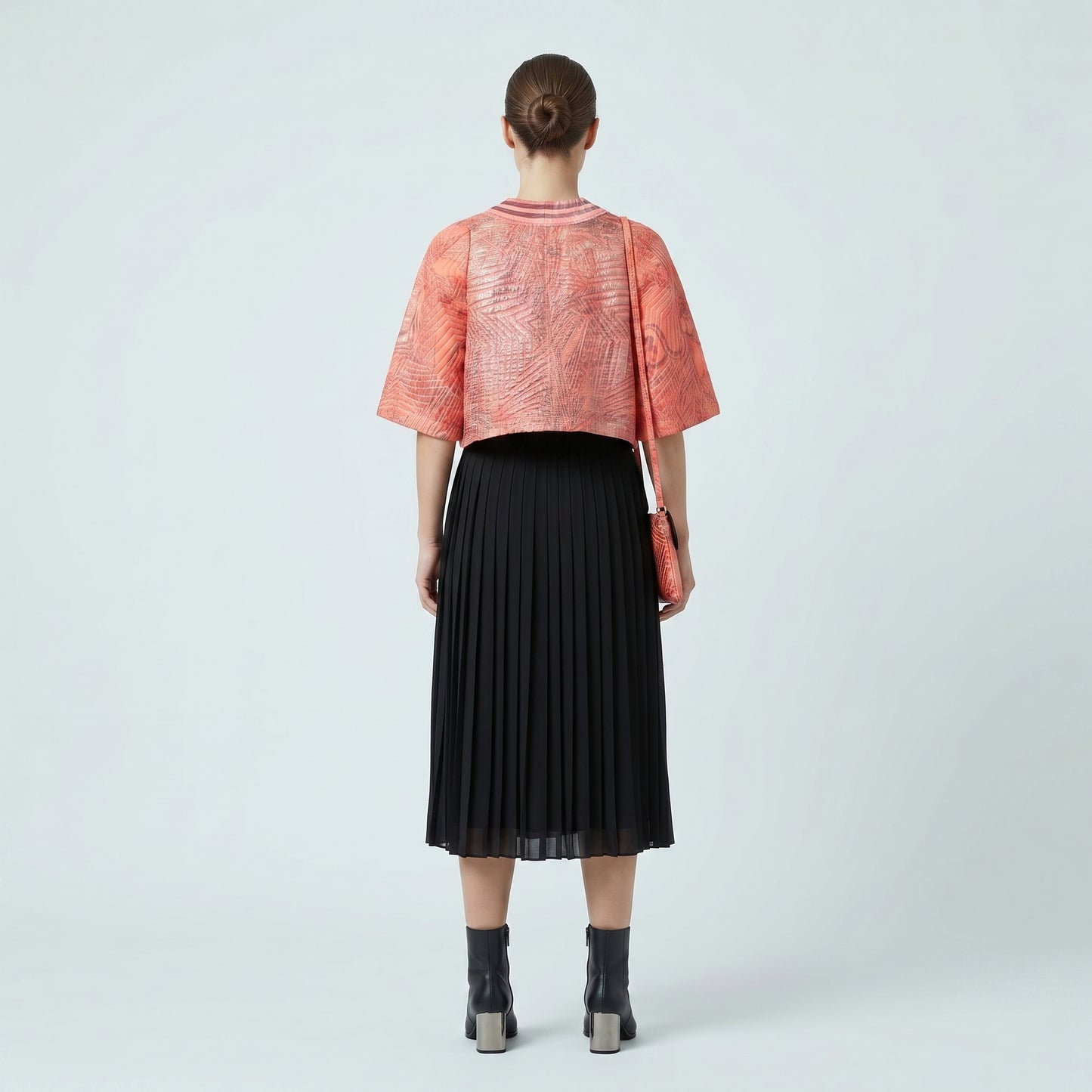 Quilted Coral Jacquard Cropped Jacket