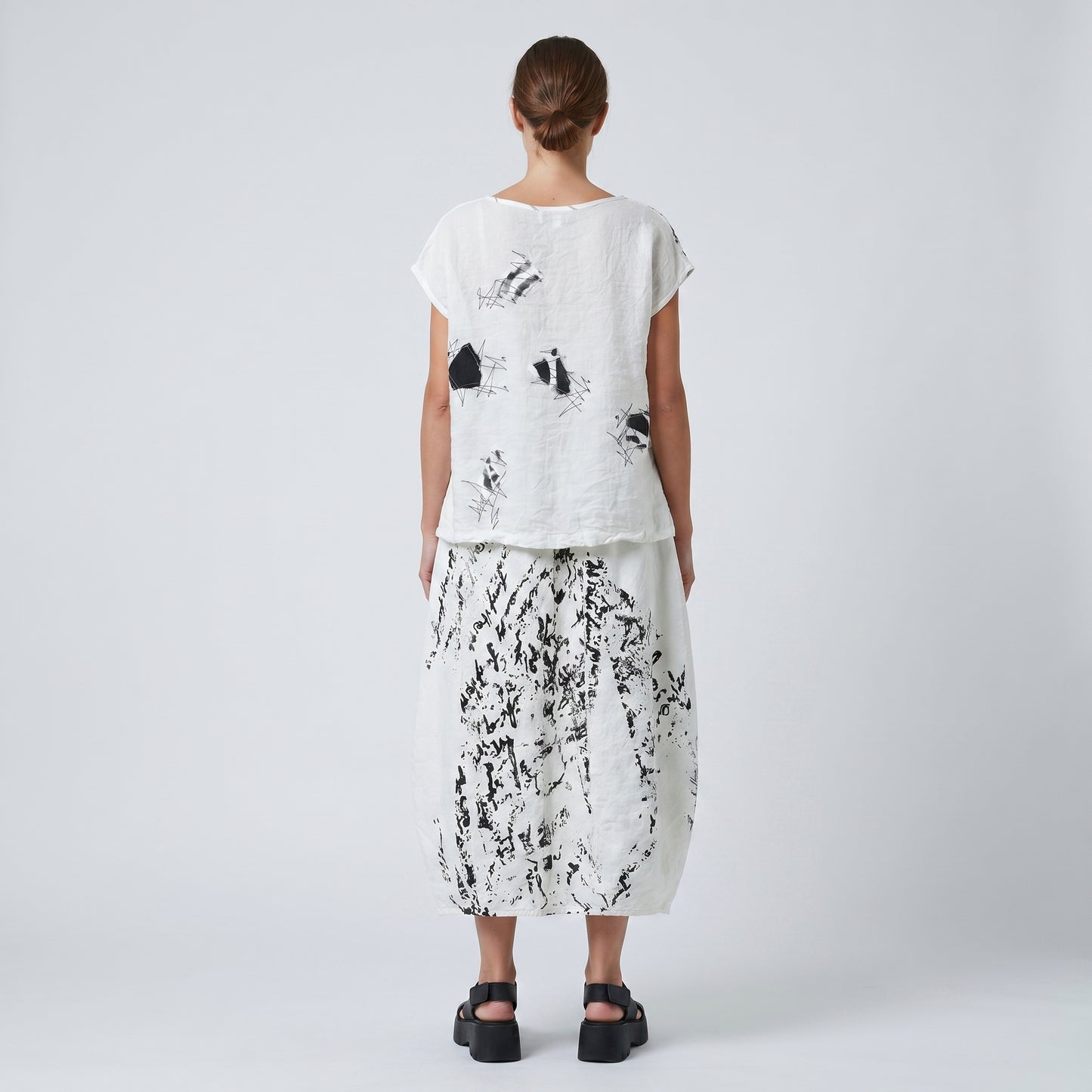Abstract Print Linen Top