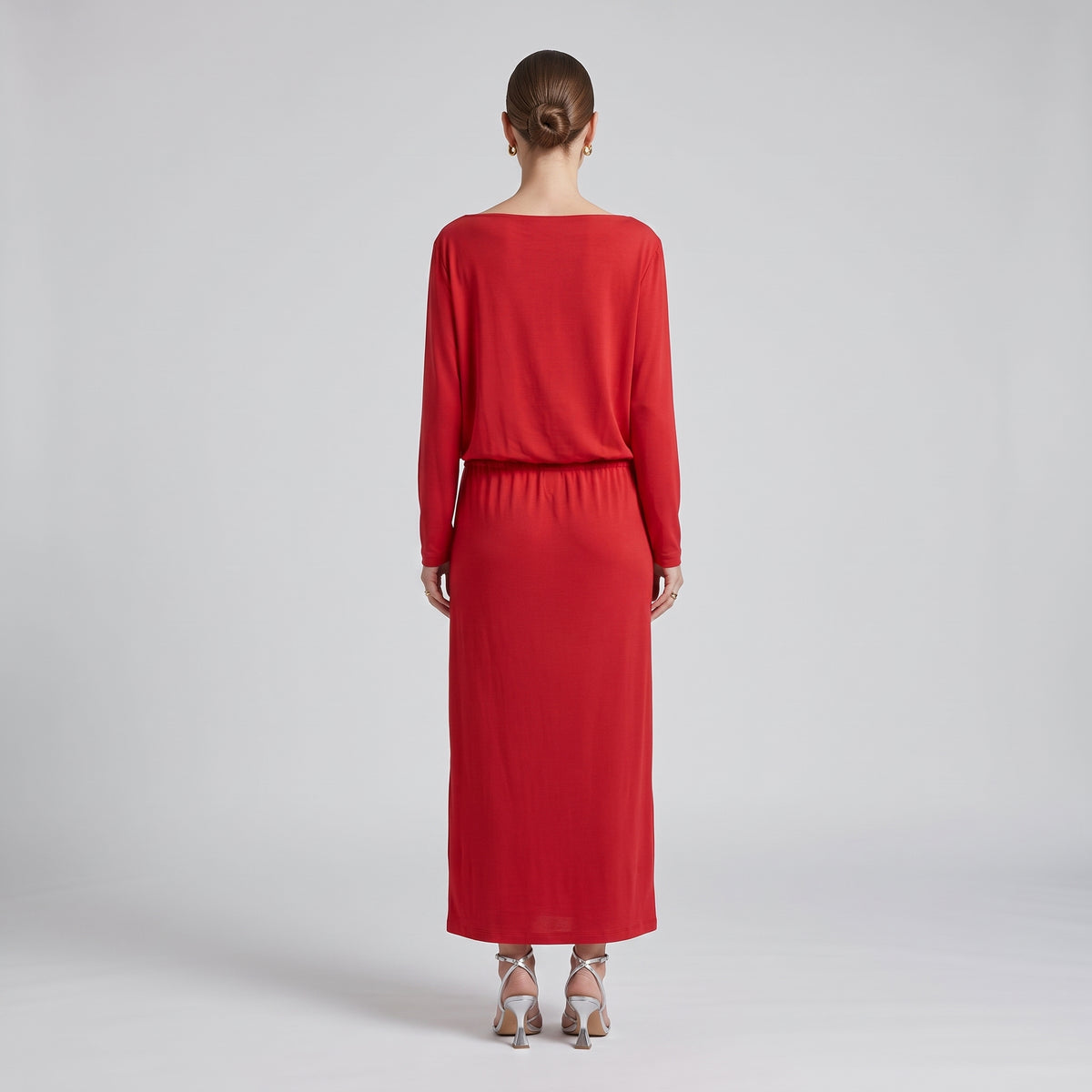 Cowl Neck Red Jersey Dress
