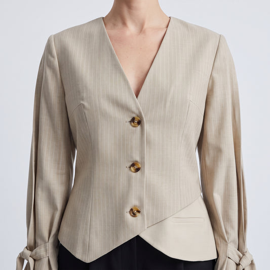 Tailored Pinstripe Tie-Sleeve Blazer