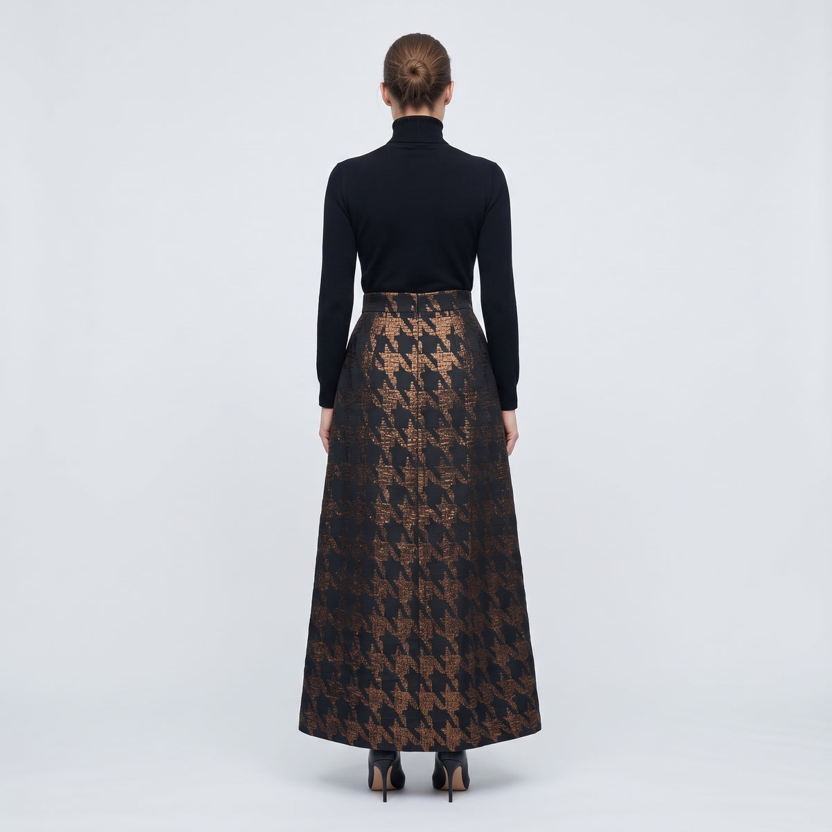 Metallic Houndstooth A-Line Skirt