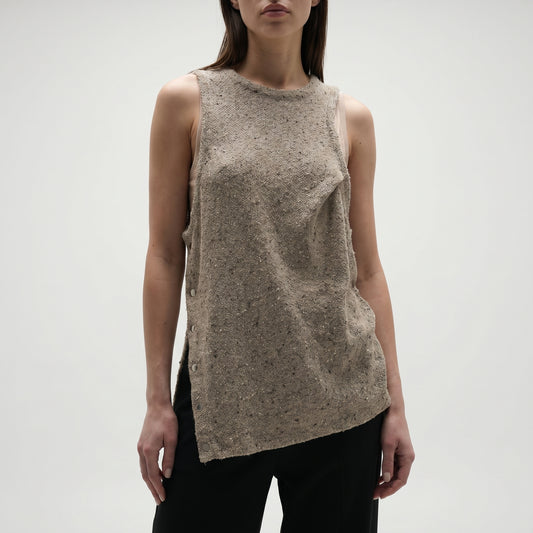 Neutral Shimmer Asymmetric Knit Top
