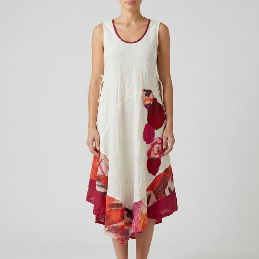 Floral Asymmetric Linen Midi Dress